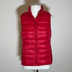 89th + Madison Womens Red Quilted Puffer Vest Full Zip Down Fill Medium Gorpcore